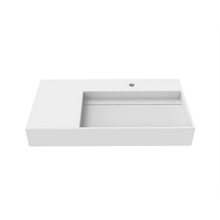 Castello Usa Juniper 36 in Right Basin Solid Surface Wall-Mounted Bathroom Sink in White CB-GM-2056-R
